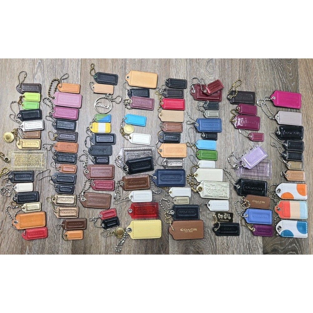 Lot of 100 Vintage COACH Bag Tag Charms Bulk Set Leather Keychain Y2K Craft Fob